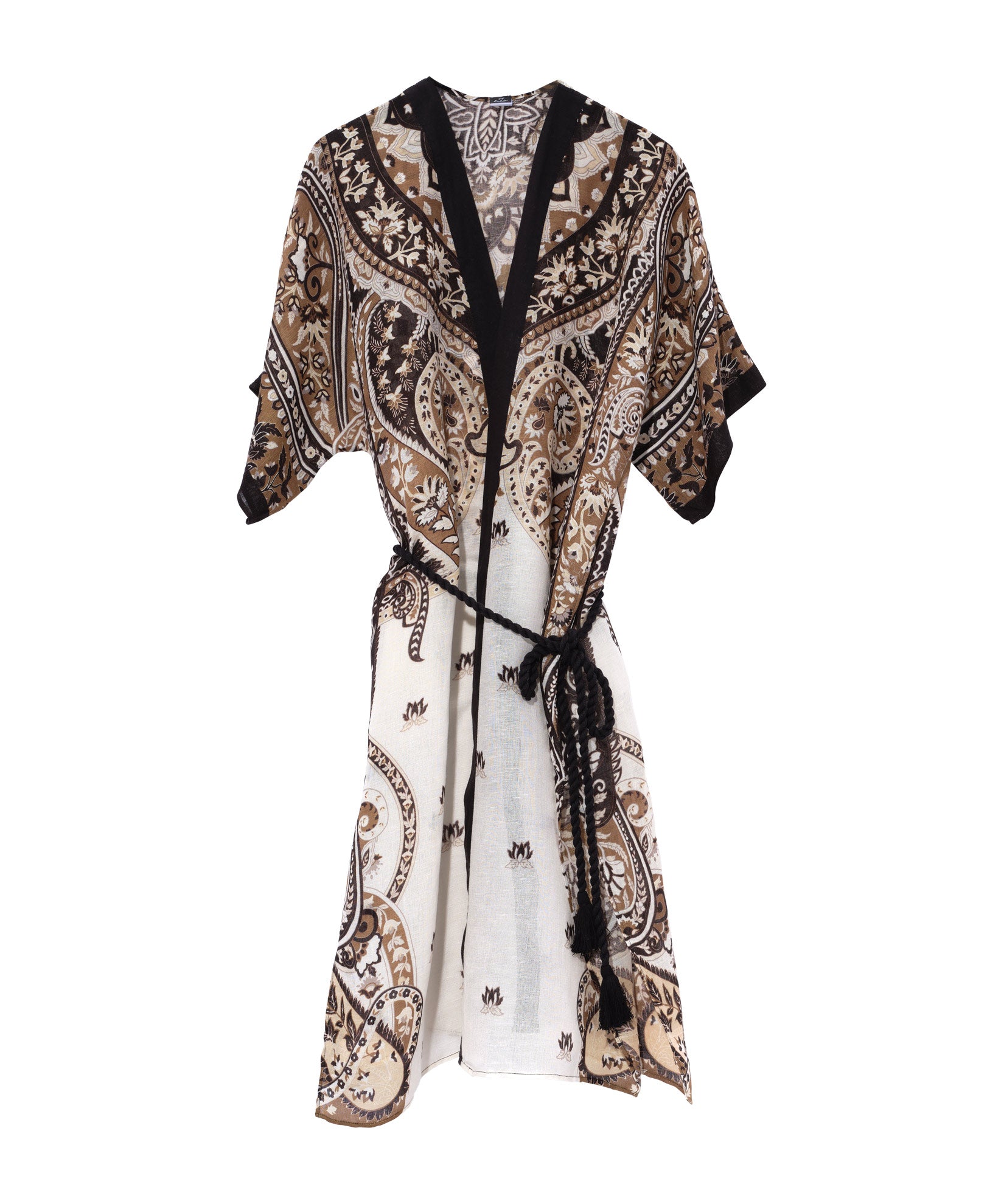 Paisley Longline Duster Swim Cover-Up - Black
