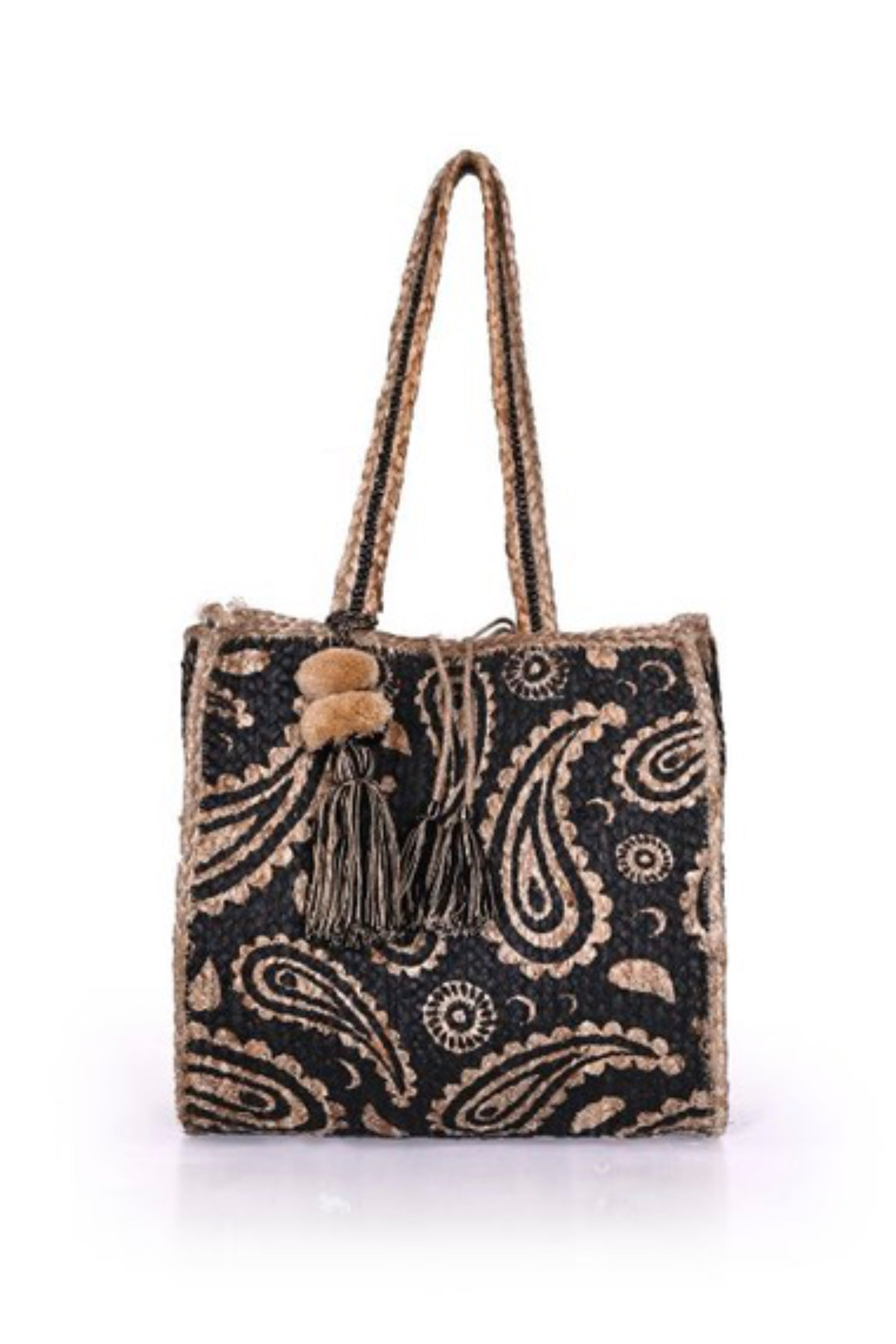 Black Boho Mia Paisley Jude Beach Tote