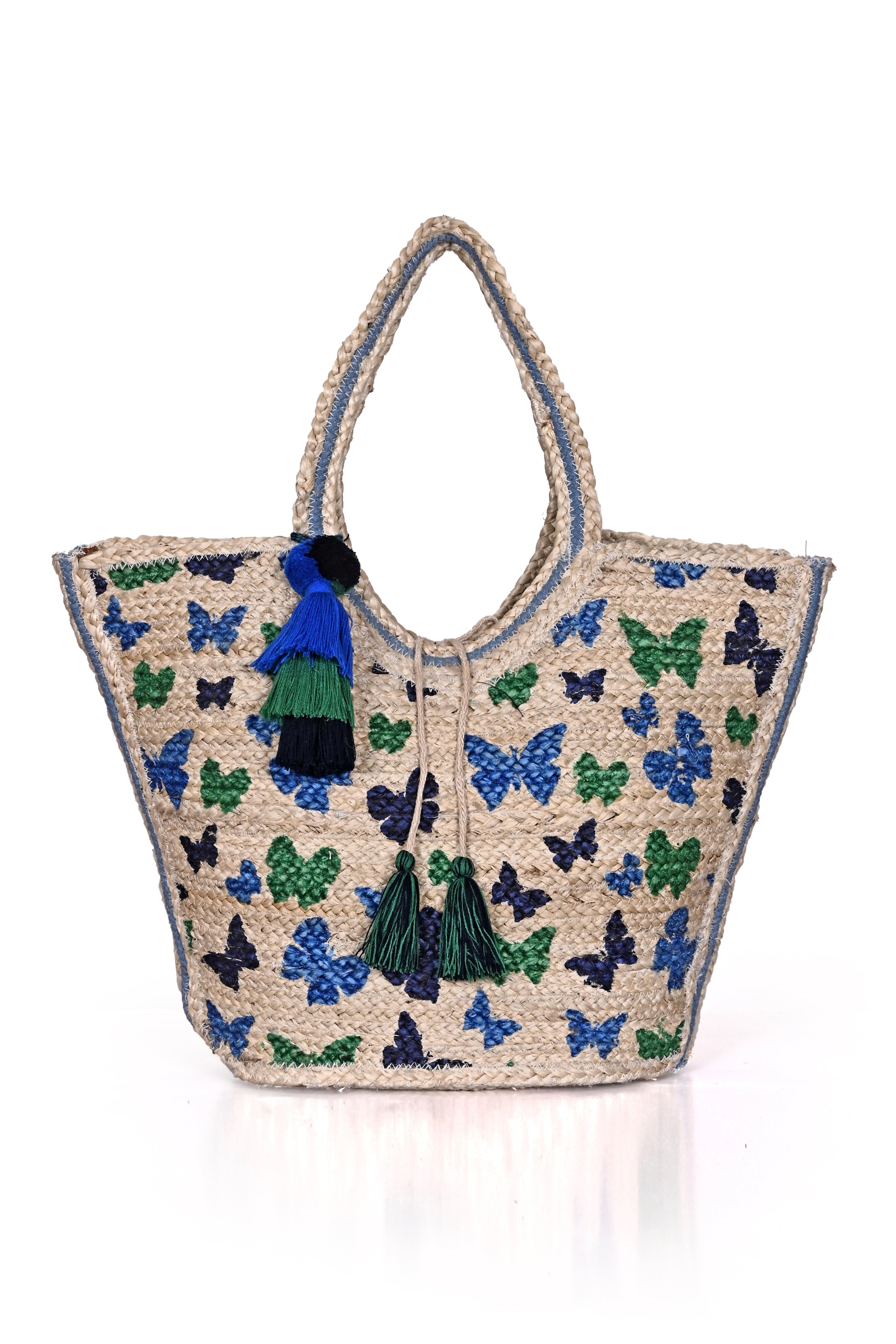 Butterflies Imprinted Jute Tote